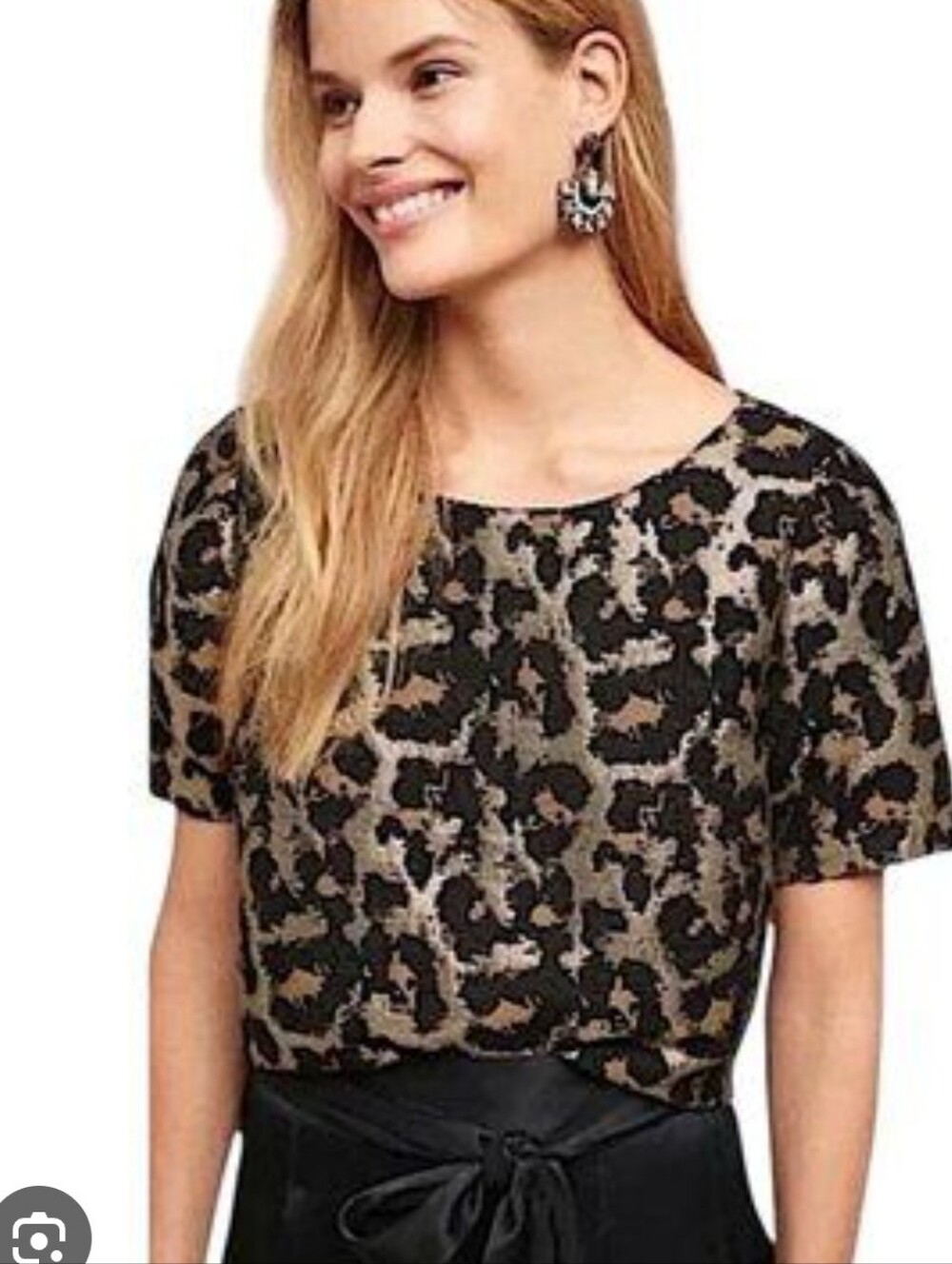 NWT Hutch Leopard Print Metallic Short Sleeve Top in Black and Gold